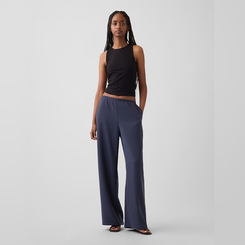 NEW! GAP Blue Slate Easy Wide-Leg Crepe Pants - 🖤